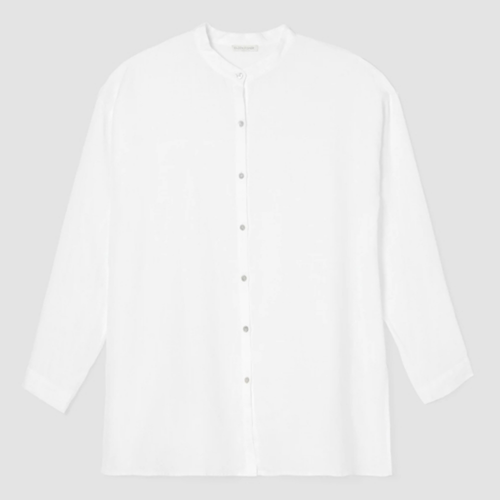 Eileen Fisher Organic Handkerchief Linen Mandarin Collar Shirt - Picture 4 of 15